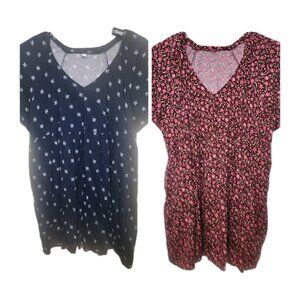 Lot Of 2 Old Navy V Neck Floral  Swing Dresses 3X Navy & Burgundy